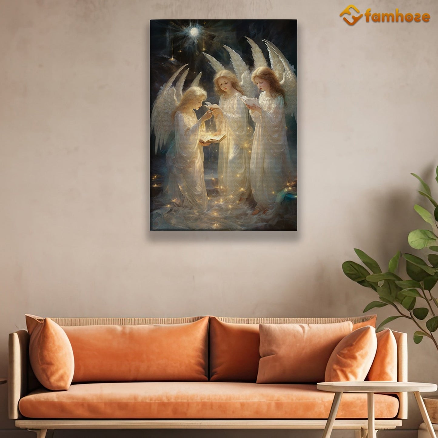 Guiding Lights A Celestial Gathering of Seraphs Christmas Canvas Painting, Xmas Wall Art Decor - Christmas Poster Gift