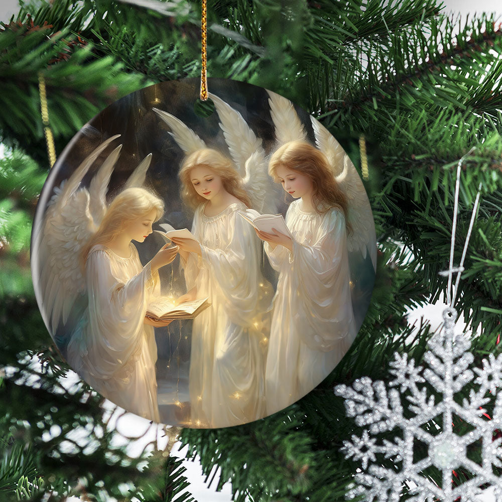 Angels' Serene Christmas Carol, Angel Circle Ceramic Ornament Christmas Gift