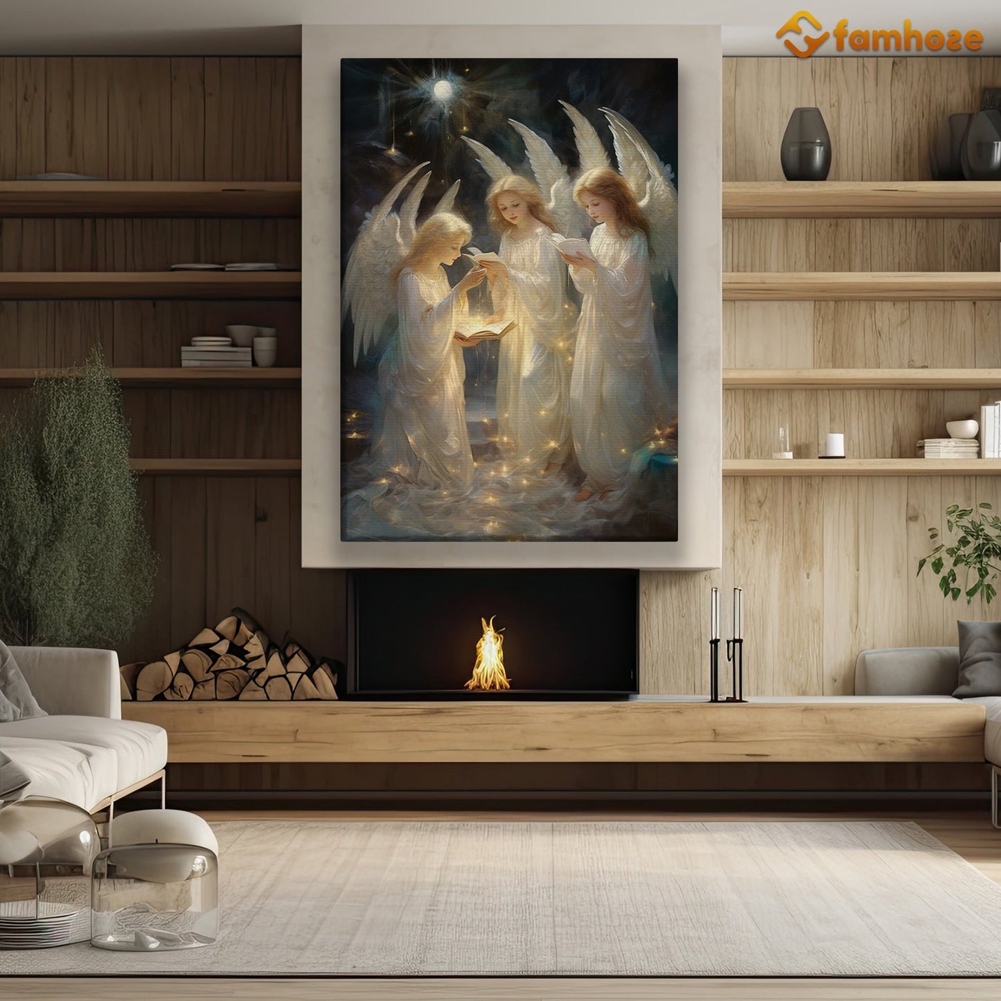 Guiding Lights A Celestial Gathering of Seraphs Christmas Canvas Painting, Xmas Wall Art Decor - Christmas Poster Gift