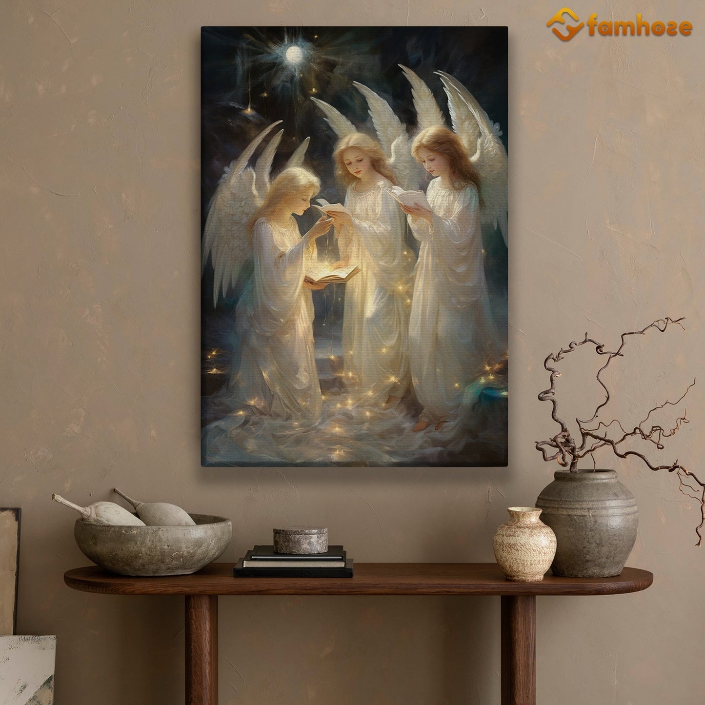 Guiding Lights A Celestial Gathering of Seraphs Christmas Canvas Painting, Xmas Wall Art Decor - Christmas Poster Gift