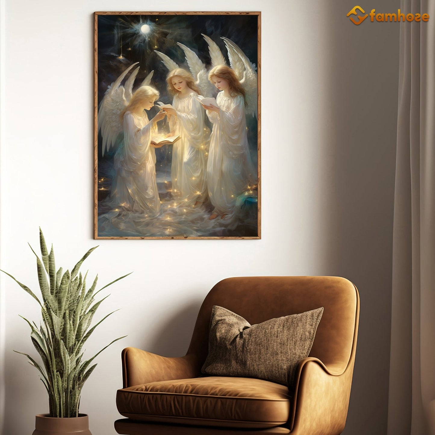 Guiding Lights A Celestial Gathering of Seraphs Christmas Canvas Painting, Xmas Wall Art Decor - Christmas Poster Gift