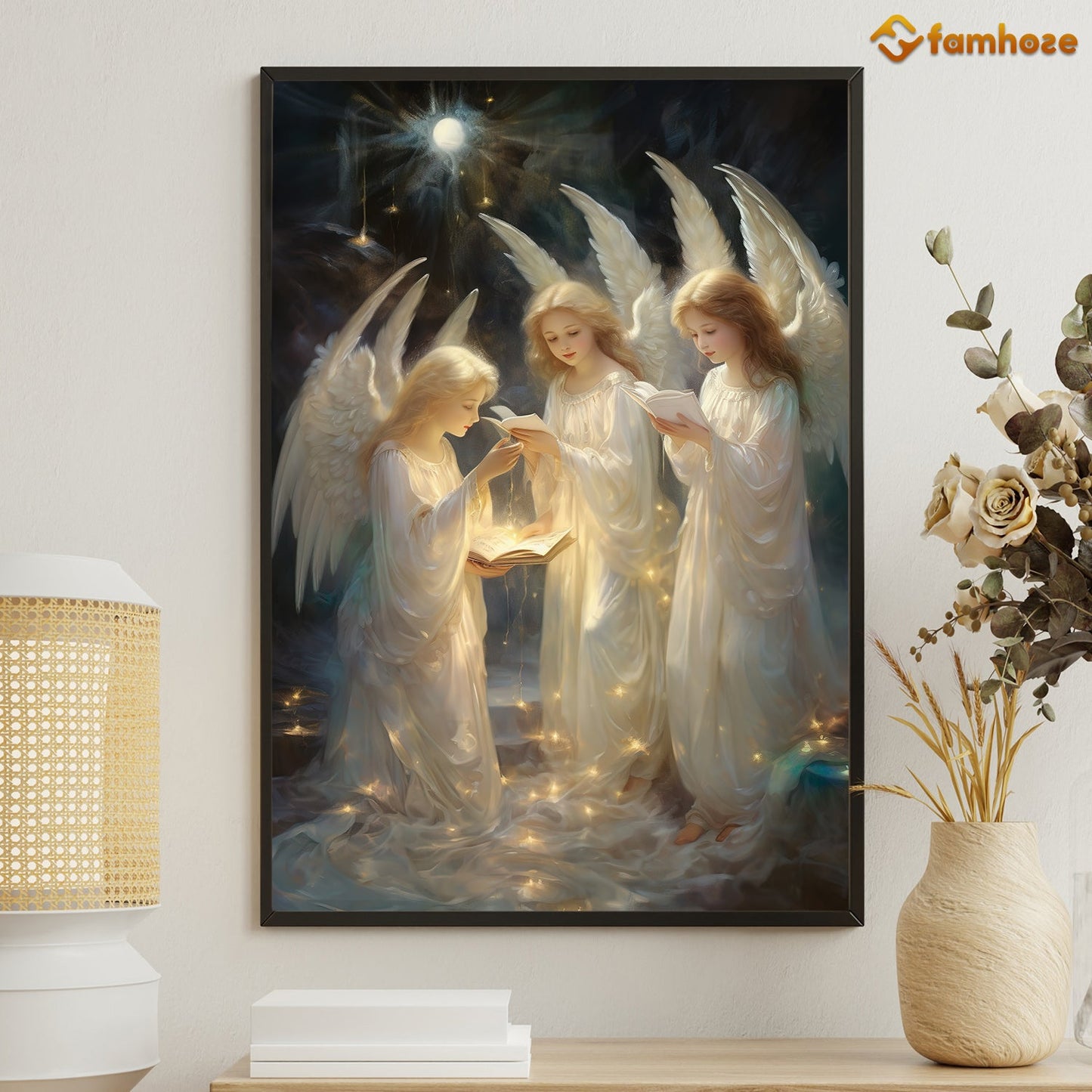 Guiding Lights A Celestial Gathering of Seraphs Christmas Canvas Painting, Xmas Wall Art Decor - Christmas Poster Gift