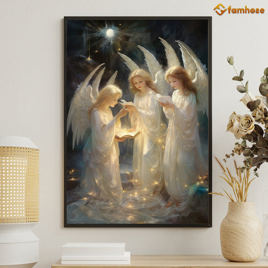 Guiding Lights A Celestial Gathering of Seraphs Christmas Canvas Painting, Xmas Wall Art Decor - Christmas Poster Gift
