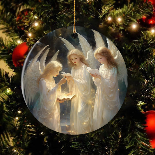 Angels' Serene Christmas Carol, Angel Circle Ceramic Ornament Christmas Gift