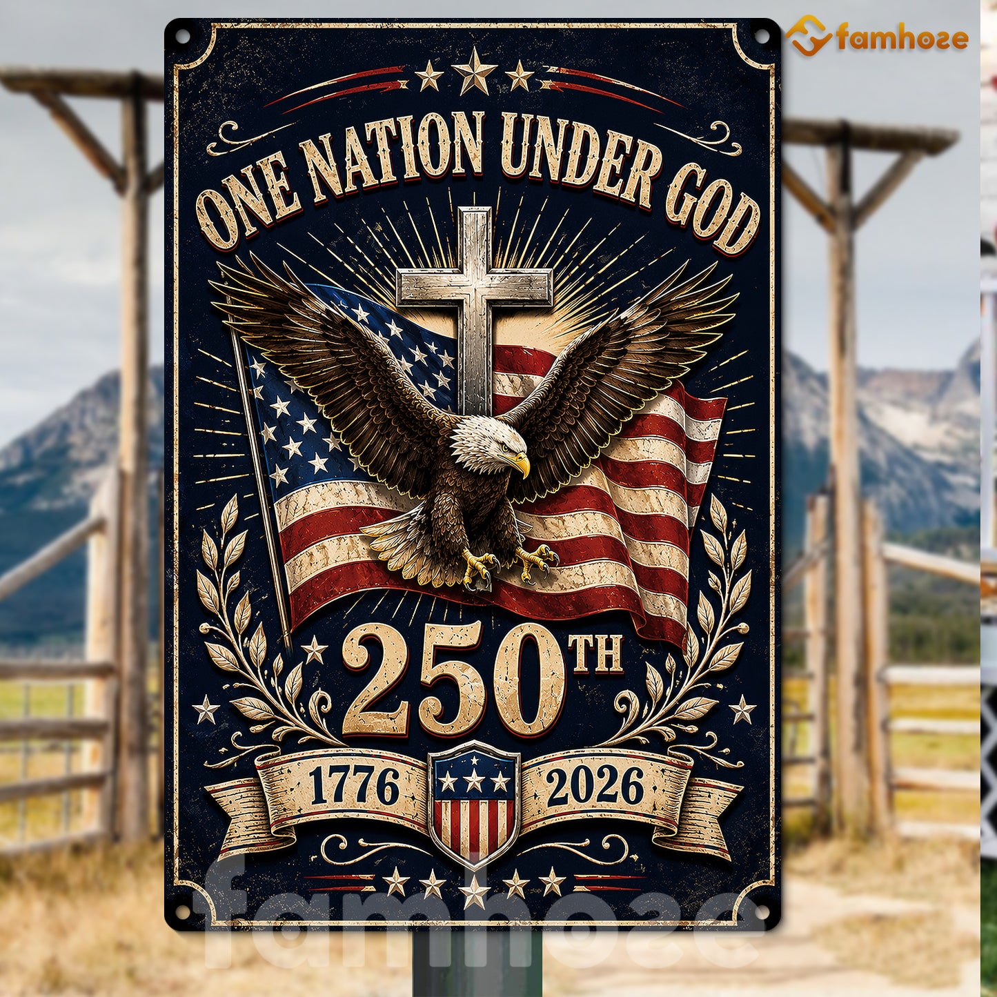 July 4th Jesus USA 250 Anniversary Metal Sign, One Nation Under God Yard Sign, House Decor Independence Day Gift For Christian