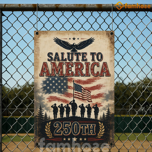 July 4th USA 250 Anniversary Metal Sign, Salute To America Yard Sign, House Decor Independence Day Gift For American Patriot