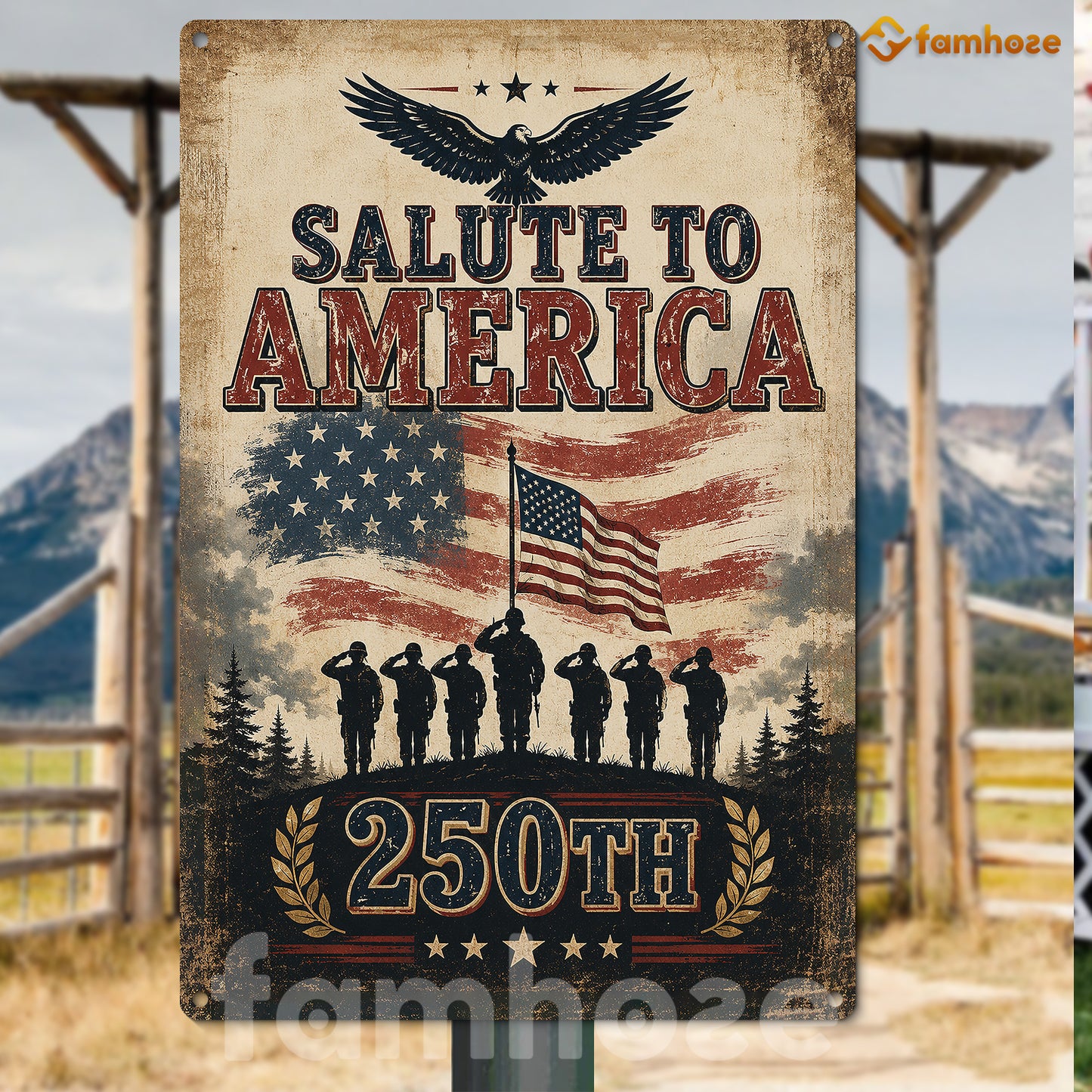 July 4th USA 250 Anniversary Metal Sign, Salute To America Yard Sign, House Decor Independence Day Gift For American Patriot