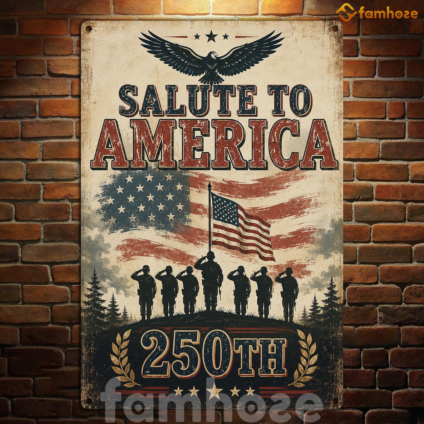 July 4th USA 250 Anniversary Metal Sign, Salute To America Yard Sign, House Decor Independence Day Gift For American Patriot