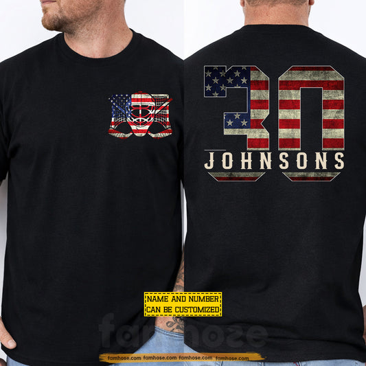 Personalized July 4th Hockey Two-sided T-shirt, Defending The Net With Pride Sport Tees Independence Day Gift For Hockey Lover