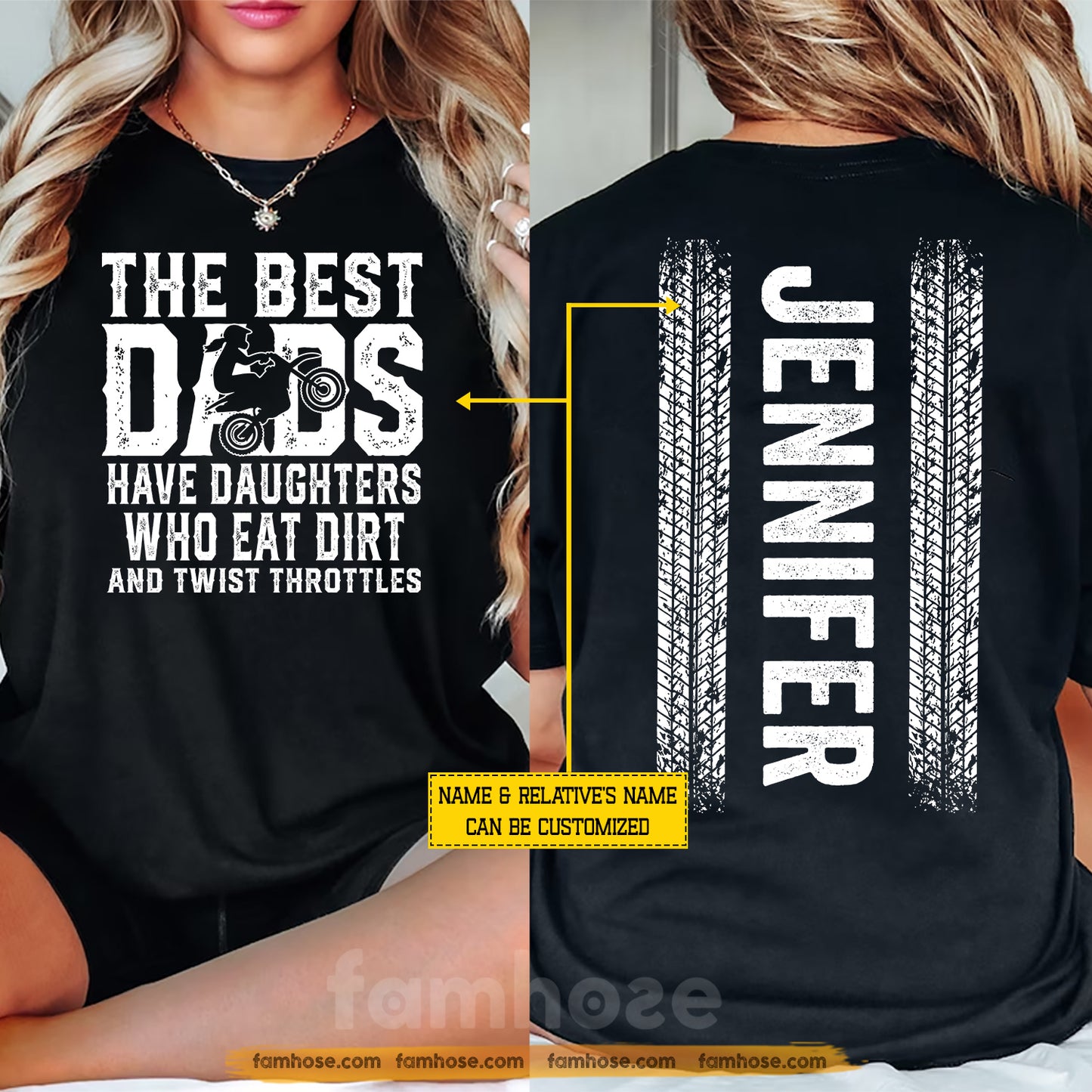 Funny Personalized Dirt Bike Dad Daughter T-shirt, The Best Dads Have Daughters Who Eat Dirt And Twist Throttles Sport Tees Gift For Motocross Lover