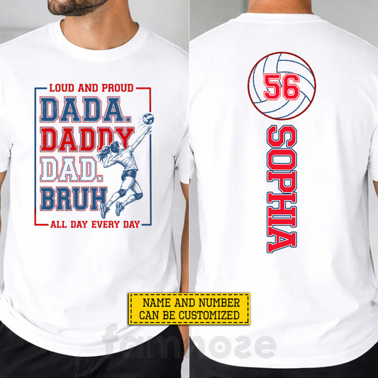 Personalized Volleyball Dad Daughter Two-sided T-shirt, From Dada To Bruh Tees Father's Day Gift For Volleyball Lover