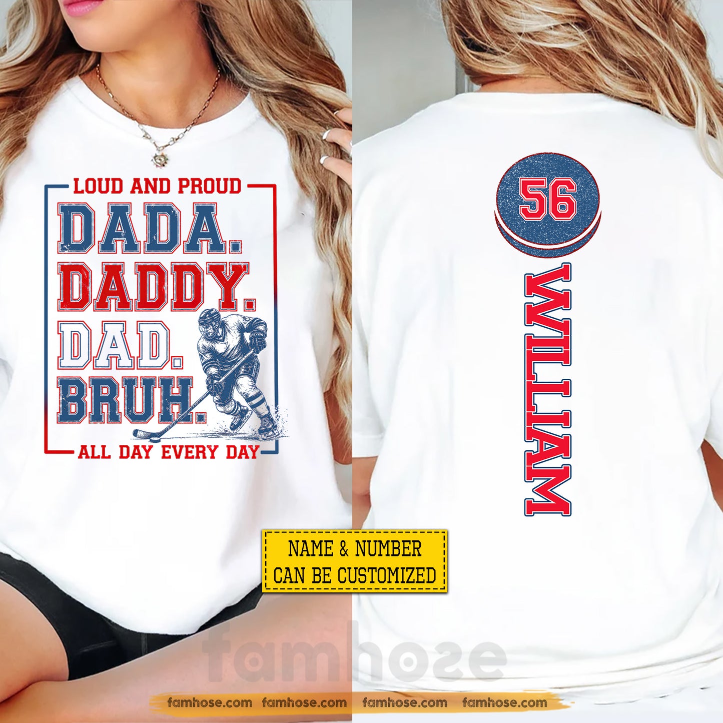 Personalized Hockey Dad Son Two-sided T-shirt, From Dada To Bruh Tees Father's Day Gift For Hockey Lovers