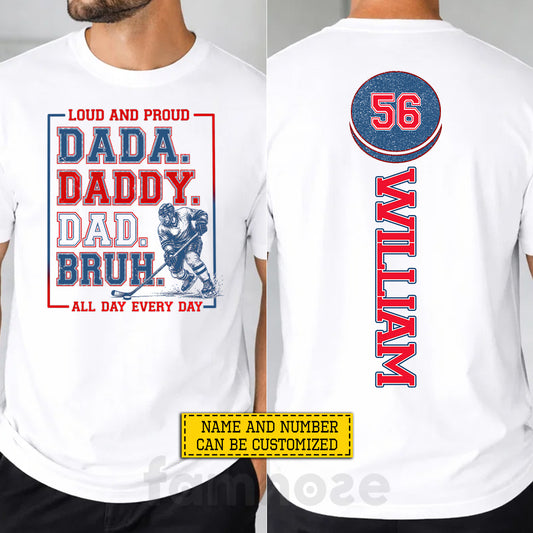 Personalized Hockey Dad Son Two-sided T-shirt, From Dada To Bruh Tees Father's Day Gift For Hockey Lovers