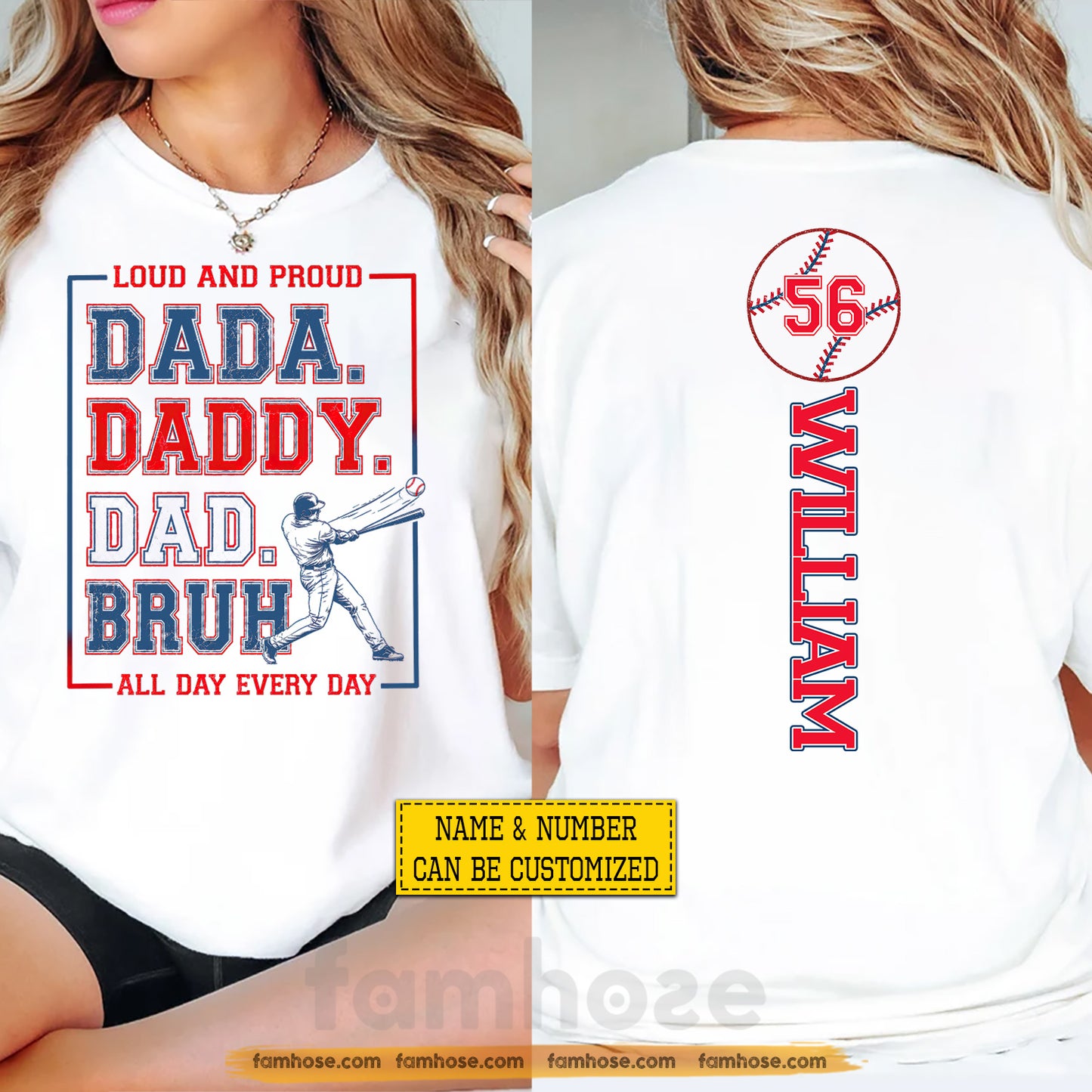 Personalized Baseball Dad Son Two-sided T-shirt, From Dada To Bruh Tees Father's Day Gift For Baseball Lovers