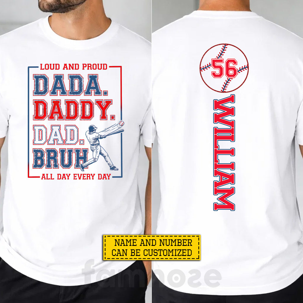 Personalized Baseball Dad Son Two-sided T-shirt, From Dada To Bruh Tees Father's Day Gift For Baseball Lovers