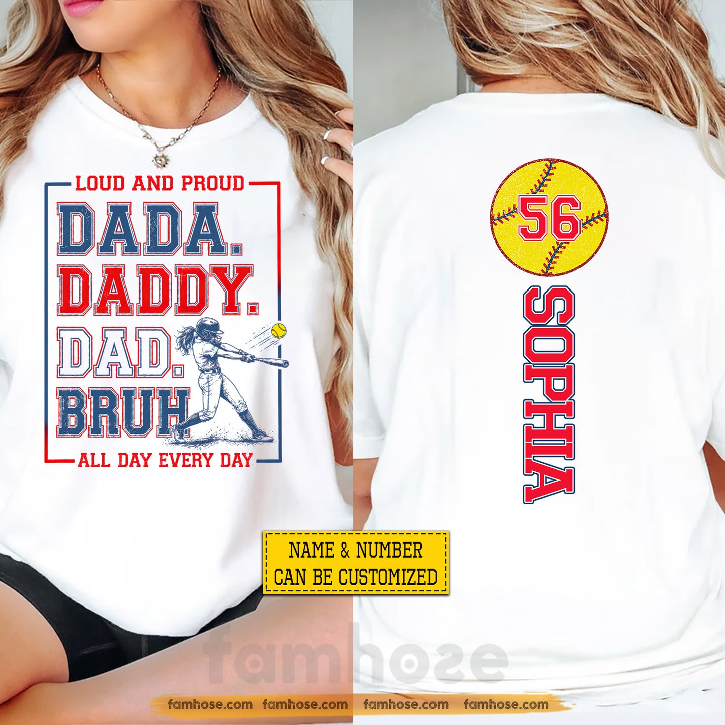 Personalized Softball Dad Daughter Two-sided T-shirt, From Dada To Bruh Tees Father's Day Gift For Softball Lover