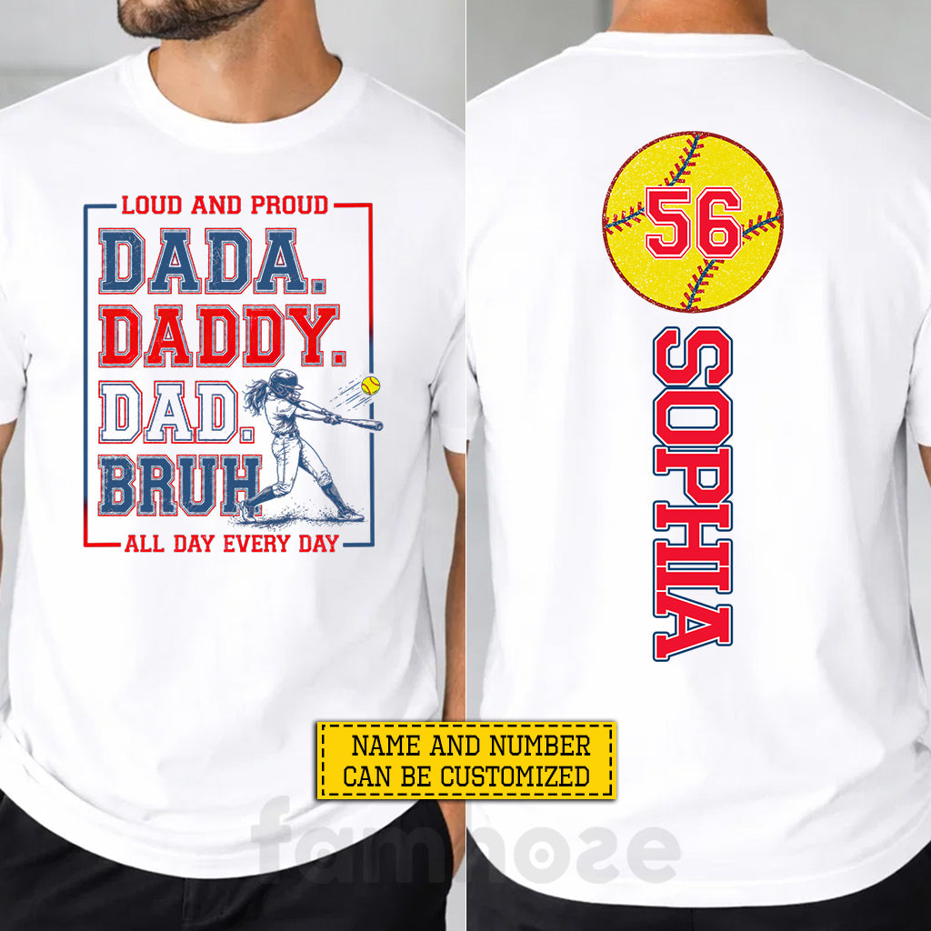 Personalized Softball Dad Daughter Two-sided T-shirt, From Dada To Bruh Tees Father's Day Gift For Softball Lover