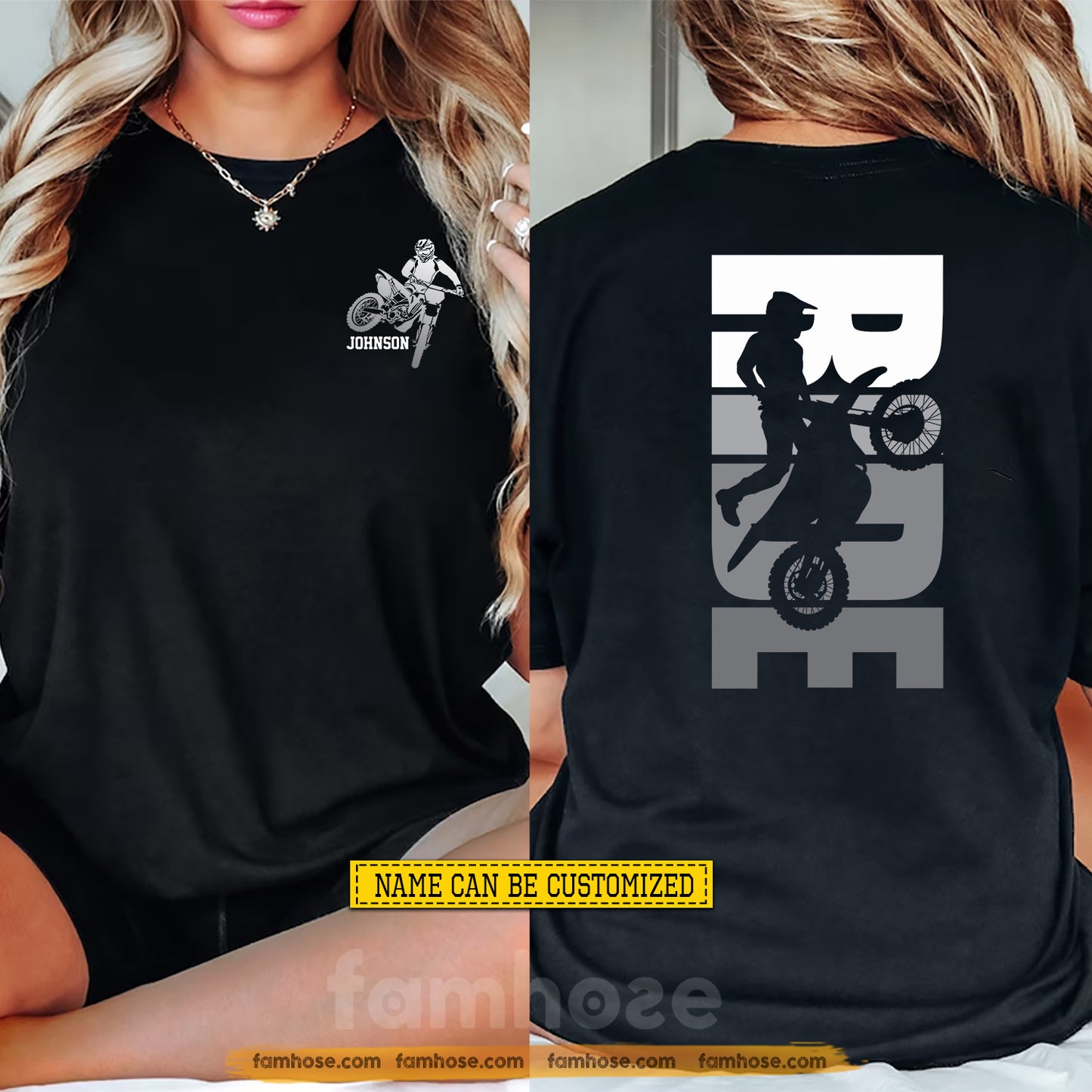 Personalized Dirt Bike Two-sided T-shirt, Born To Ride Tees Gift For Motocross Lover