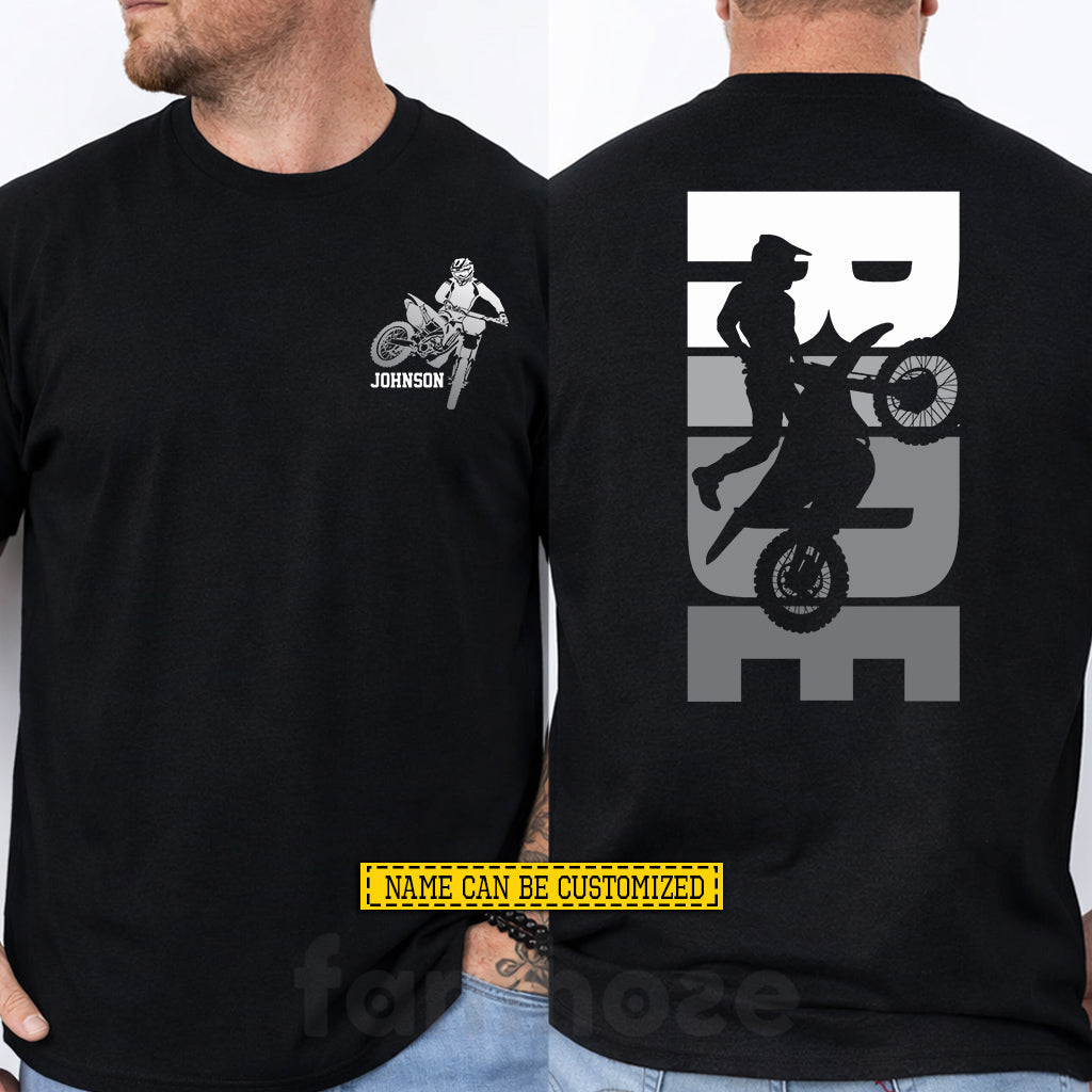Personalized Dirt Bike Two-sided T-shirt, Born To Ride Tees Gift For Motocross Lover