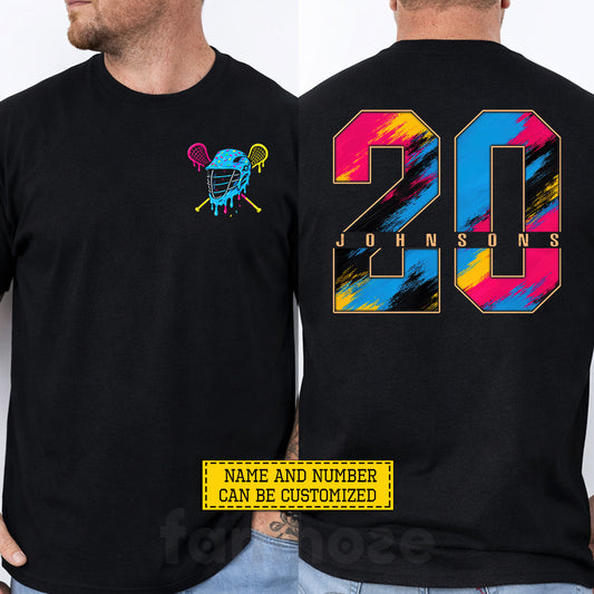 Personalized Lacrosse Two-sided T-shirt, Neon Stick Vibes Sport Tees Gift For Lacrosse Lover