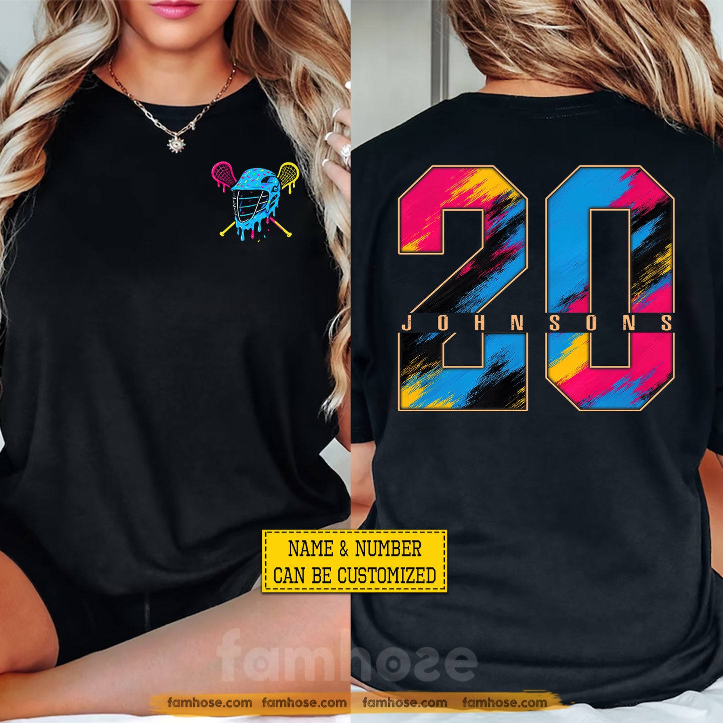 Personalized Lacrosse Two-sided T-shirt, Neon Stick Vibes Sport Tees Gift For Lacrosse Lover