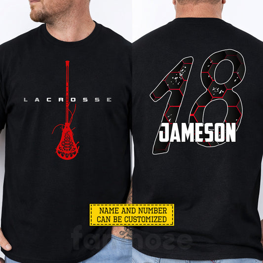 Personalized Lacrosse Two-sided T-shirt, Born To Play Lacrosse Sport Tees Gift For Lacrosse Lover