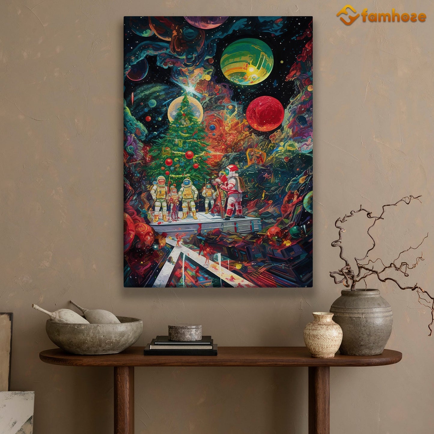 Galactic Odyssey Intergalactic Explorers on the Cosmic Frontier Christmas Canvas Painting, Xmas Wall Art Decor - Christmas Poster Gift