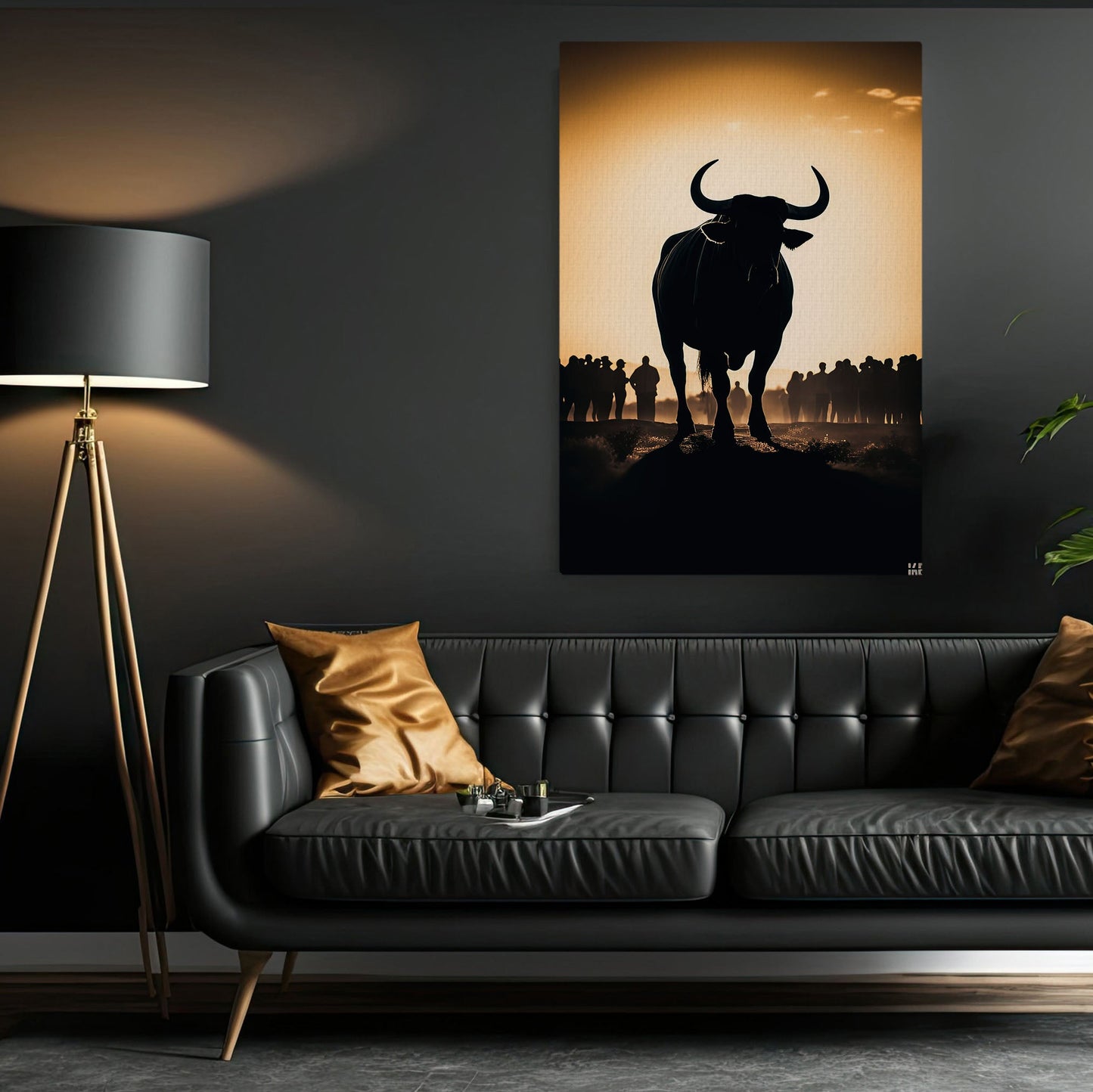 Bull Silhouette, Bull Riding Canvas Painting, Wall Art Decor - Bull Riding Poster Gift, Gift For Cowboy Lovers