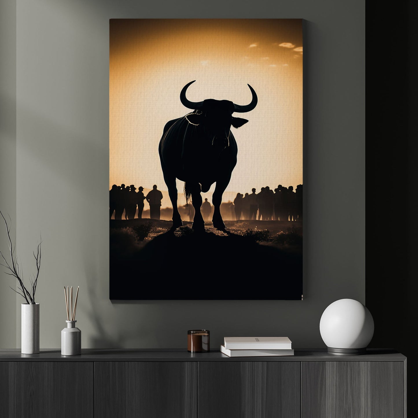 Bull Silhouette, Bull Riding Canvas Painting, Wall Art Decor - Bull Riding Poster Gift, Gift For Cowboy Lovers