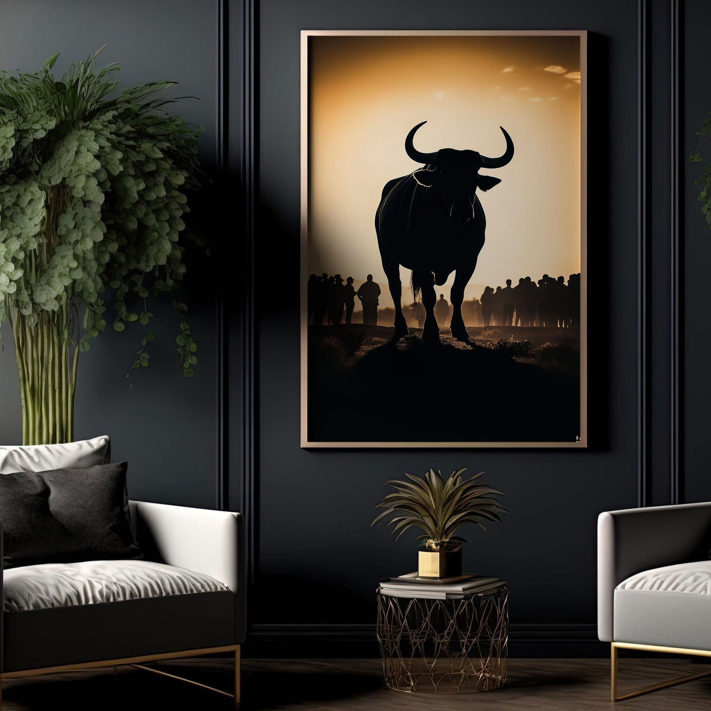 Bull Silhouette, Bull Riding Canvas Painting, Wall Art Decor - Bull Riding Poster Gift, Gift For Cowboy Lovers