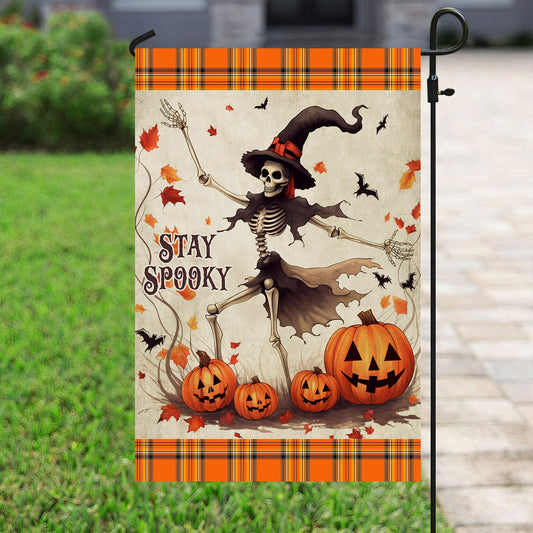 Halloween Flag, Human Skeleton Dancing Between Pumpkins, Flag Gift For Halloween Decor, Gift For Garden Flag