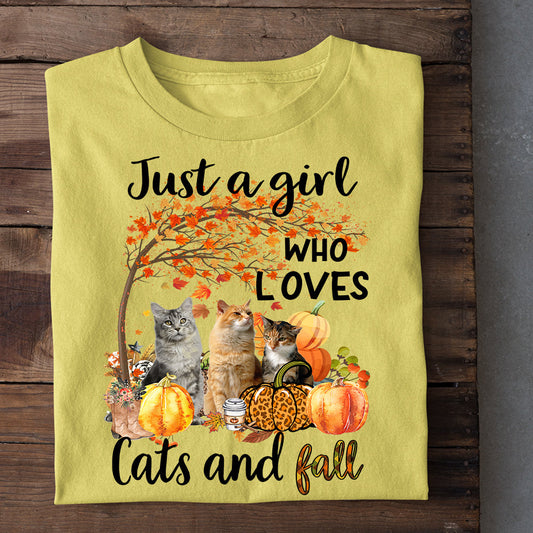 Cat Thanksgiving T-shirt, Just A Girl Who Loves Cats And Fall, Gift For Cat Lovers, Cat Tees, Cat Owners