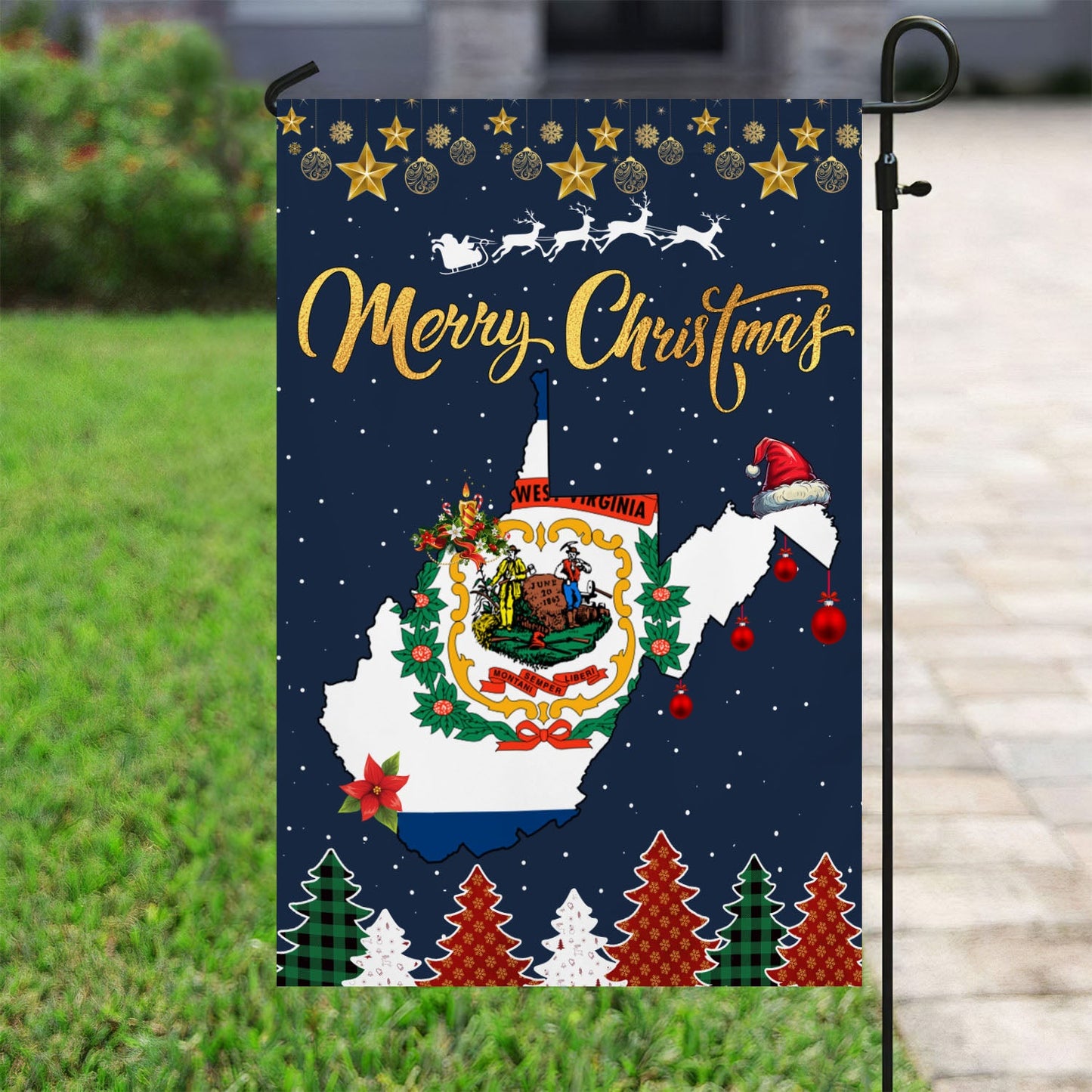 West Virginia Christmas Garden Flag & House Flag, Christmas Flag Gift For West Virginians