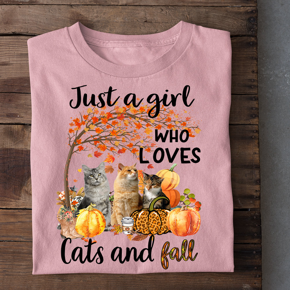 Cat Thanksgiving T-shirt, Just A Girl Who Loves Cats And Fall, Gift For Cat Lovers, Cat Tees, Cat Owners