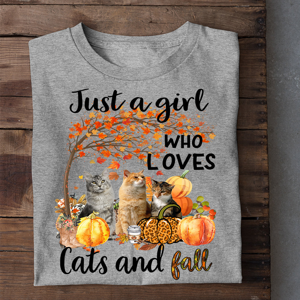 Cat Thanksgiving T-shirt, Just A Girl Who Loves Cats And Fall, Gift For Cat Lovers, Cat Tees, Cat Owners