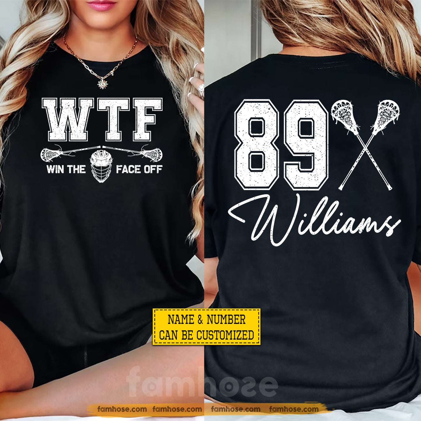 Personalized Lacrosse Two-sided T-shirt, WTF Win The Face Off Sport Tees Gift For Lacrosse Lover