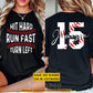 Personalized Baseball Two-sided T-shirt, Hit Hard Run Fast Turn Left Sport Tees Gift For Baseball Lover