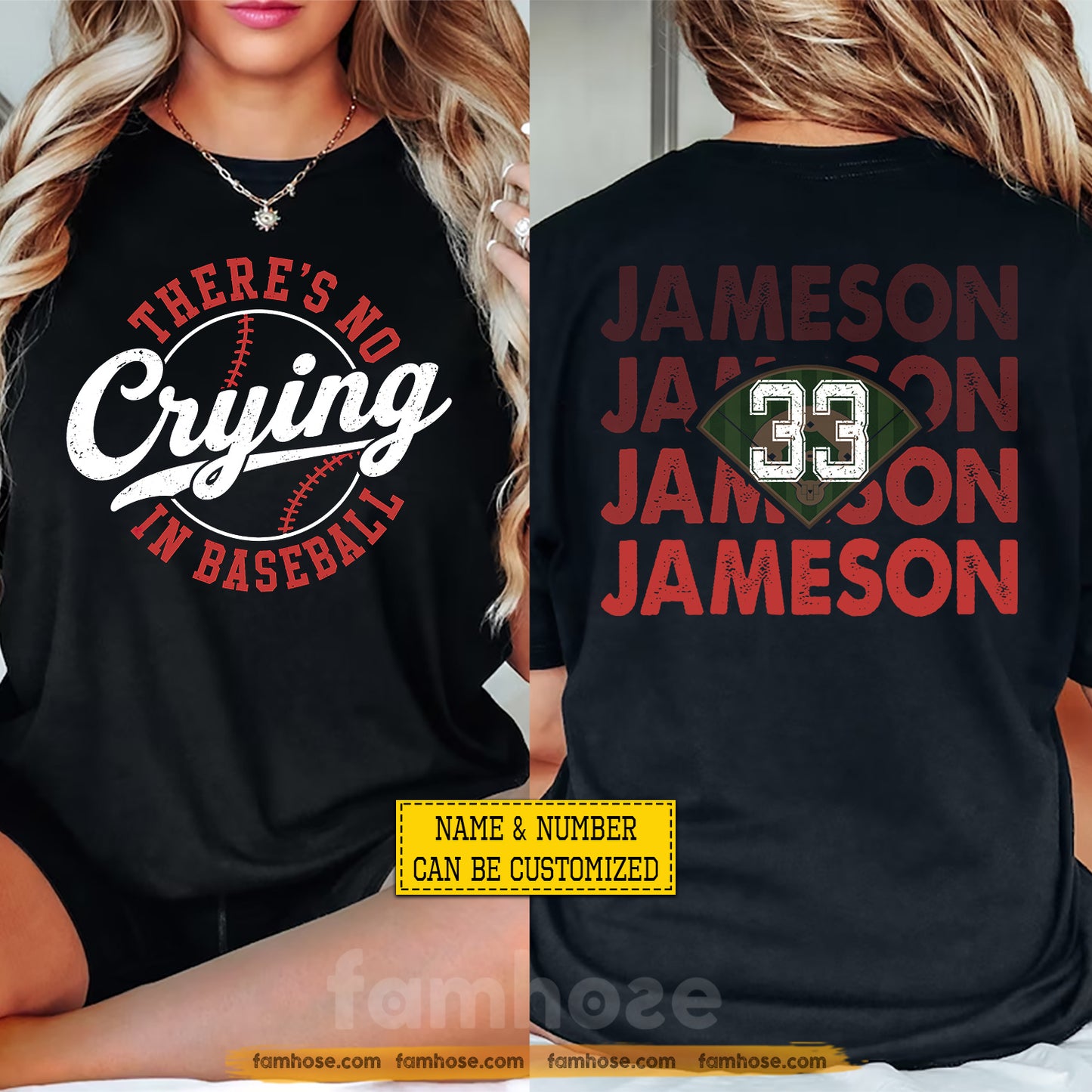 Personalized Baseball Two-sided T-shirt, There's No Crying In Baseball Sport Tees Gift For Baseball Lover
