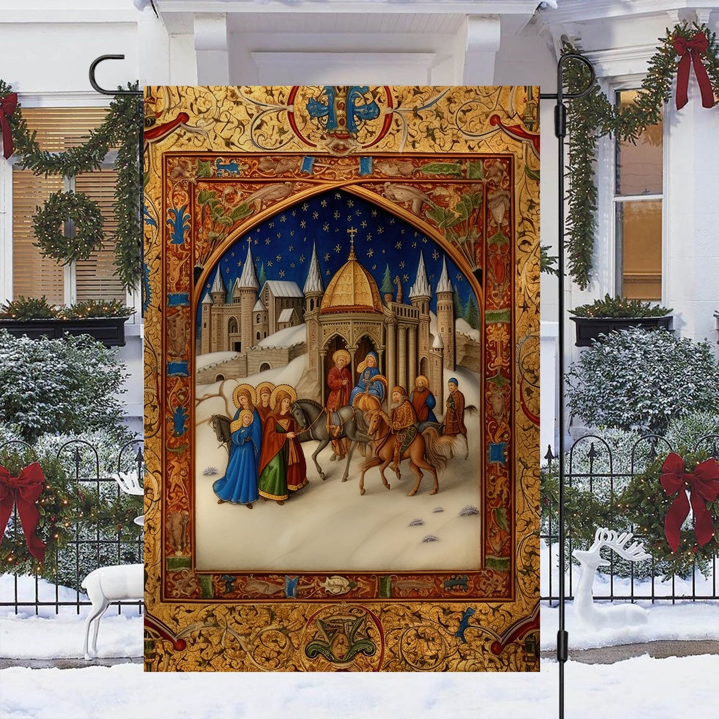 Bethlehem's Journey Xmas Garden Flag & House Flag, Nativity Religious Winter Christians Flag Gift