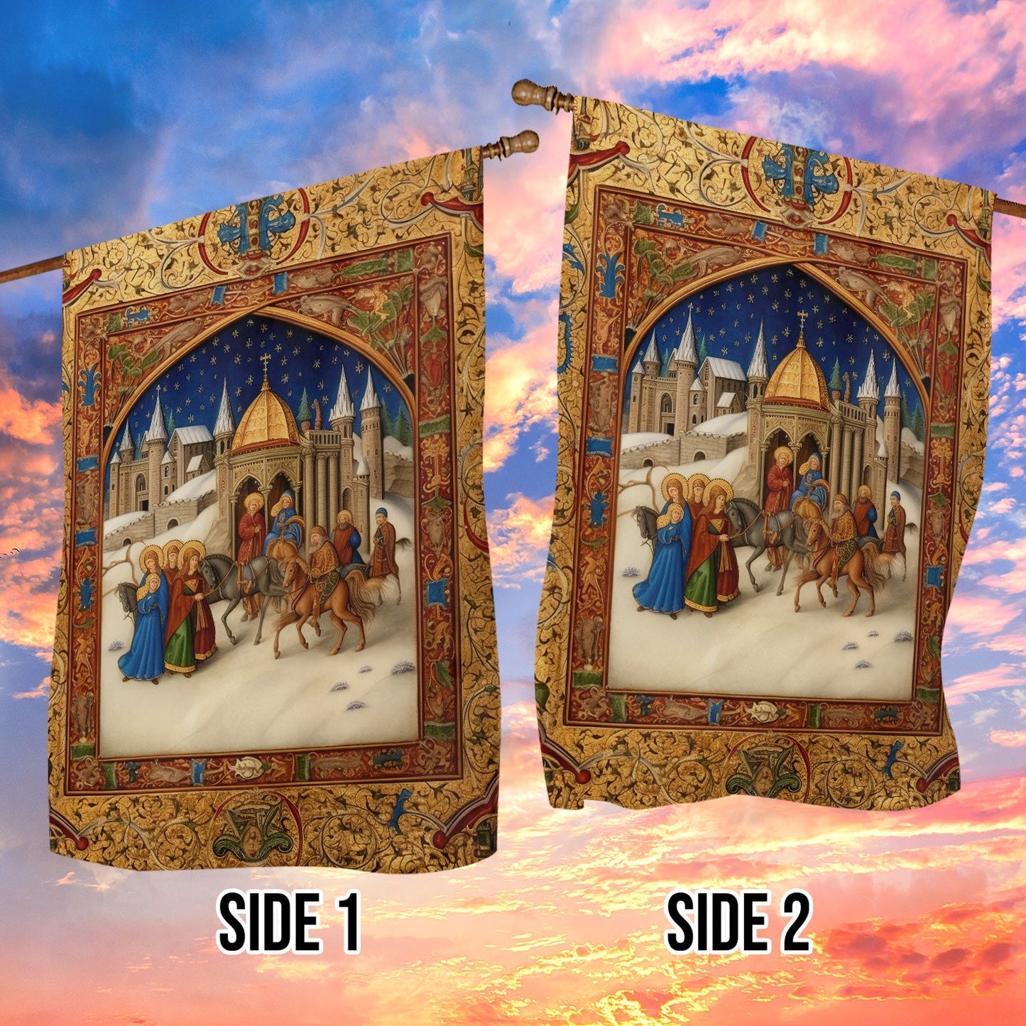 Bethlehem's Journey Xmas Garden Flag & House Flag, Nativity Religious Winter Christians Flag Gift