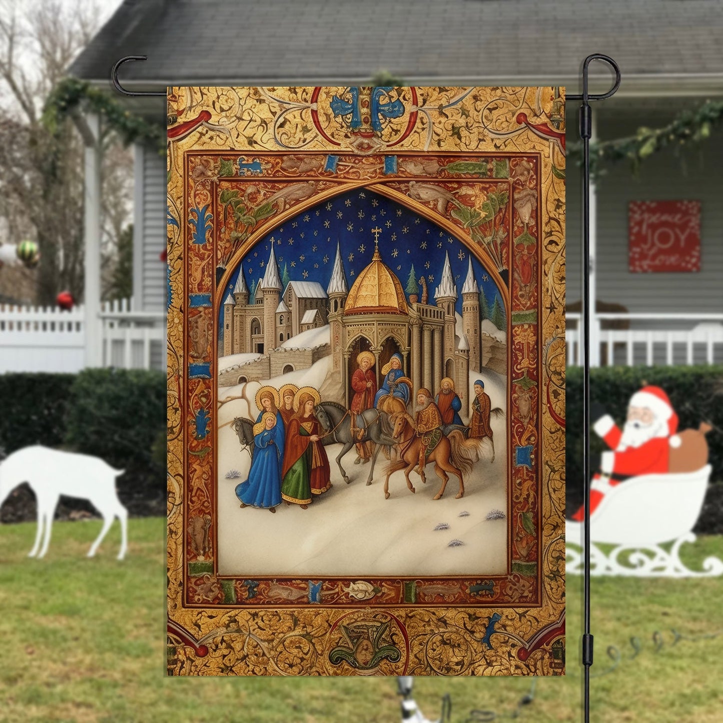 Bethlehem's Journey Xmas Garden Flag & House Flag, Nativity Religious Winter Christians Flag Gift