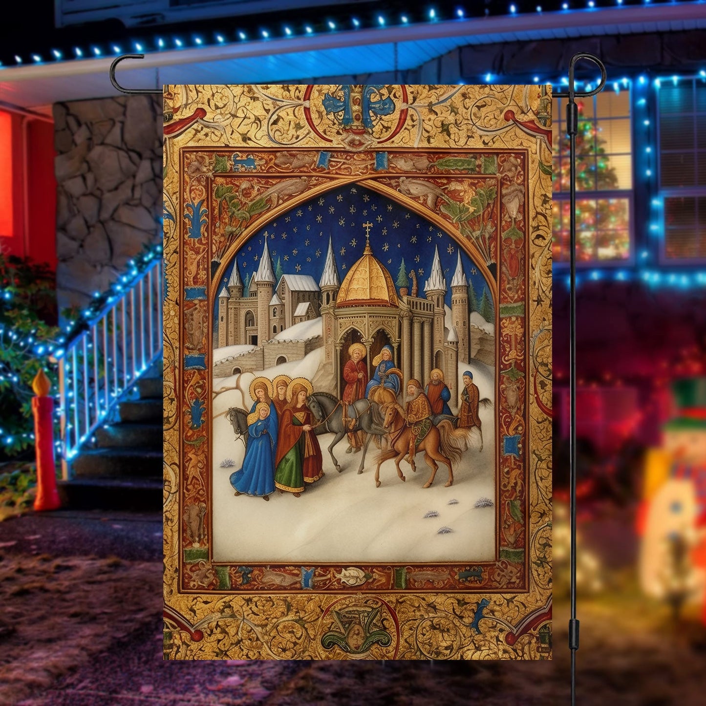 Bethlehem's Journey Xmas Garden Flag & House Flag, Nativity Religious Winter Christians Flag Gift