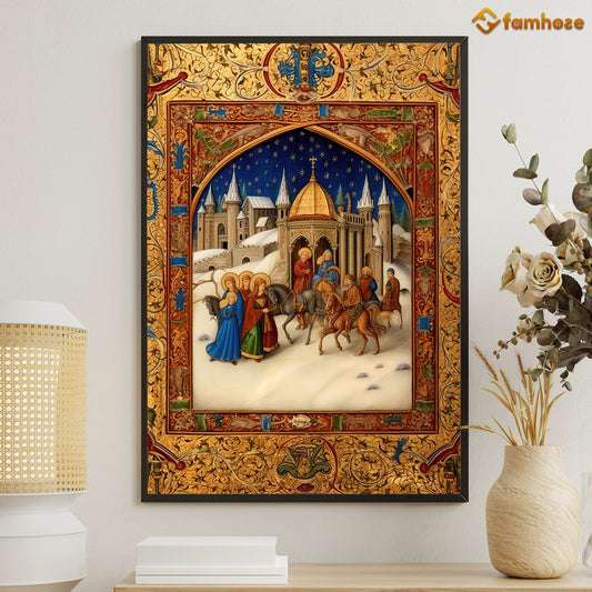Journey of the Magi A Celestial Quest in a Medieval Tapestry Christmas Canvas Painting, Xmas Wall Art Decor - Christmas Poster Gift