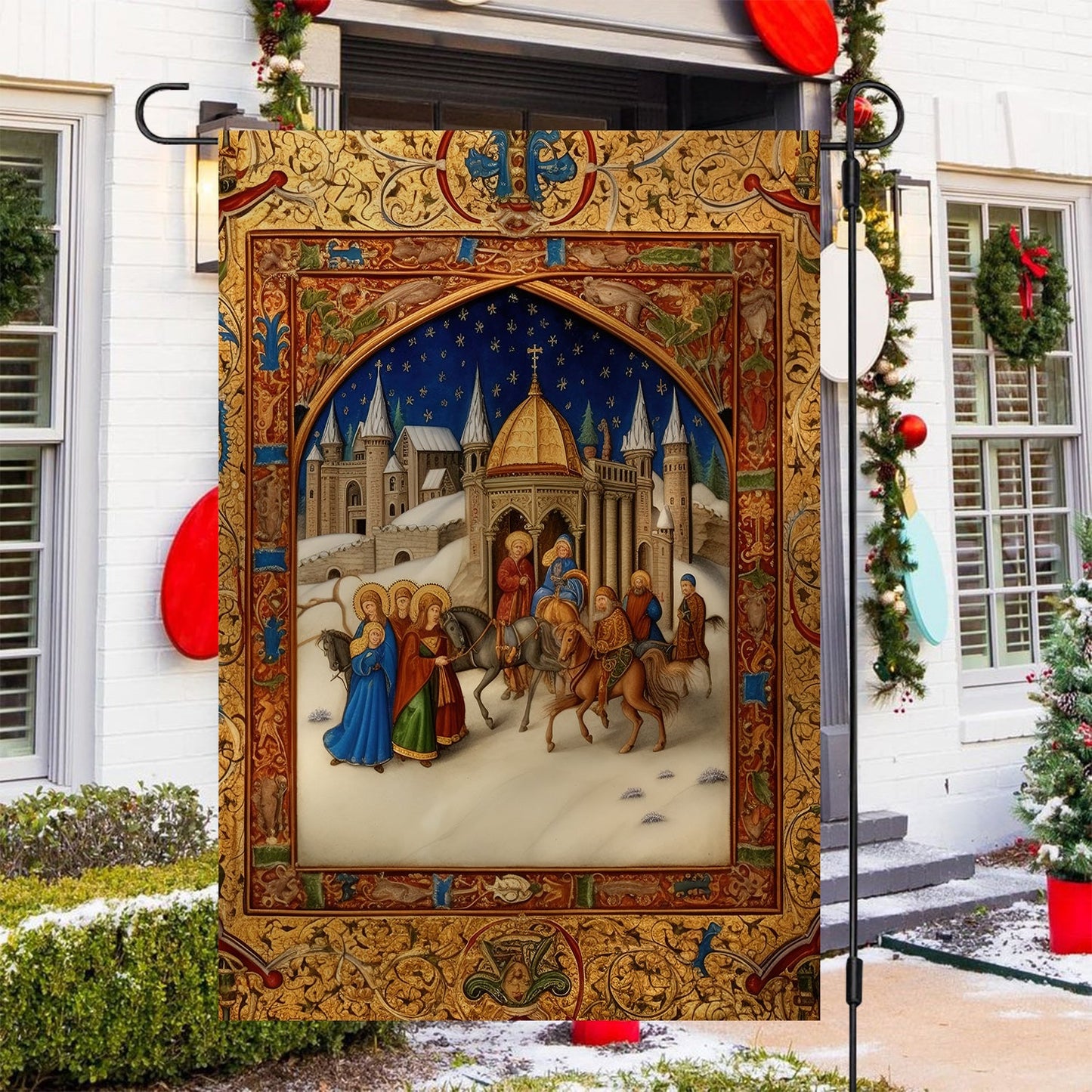 Bethlehem's Journey Xmas Garden Flag & House Flag, Nativity Religious Winter Christians Flag Gift