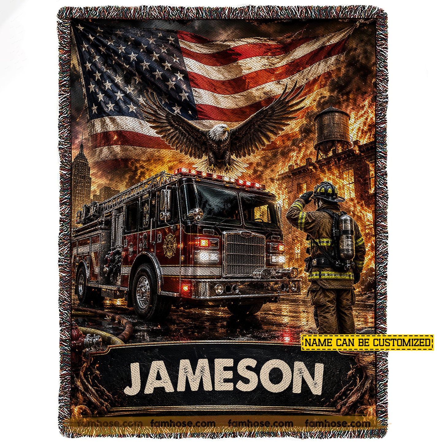 Personalized Firefighter Fleece Blanket, Where Heroes Run In Fire Woven Blanket, Sherpa Blanket Gift For Firefighters