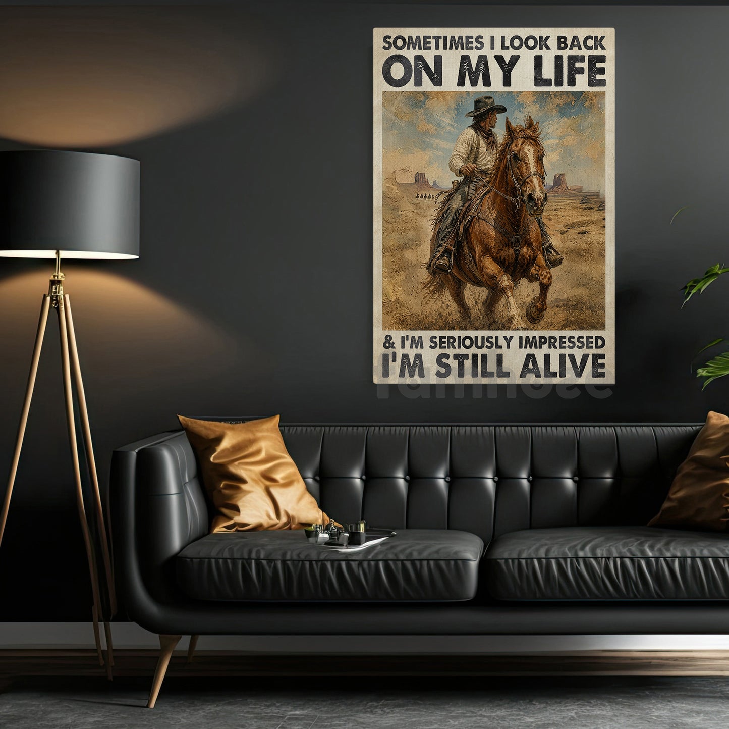 Funny Cowboy Canvas Painting, Sometimes I Look Back On My Life Wall Art Decor, Poster Gift For Cowboys