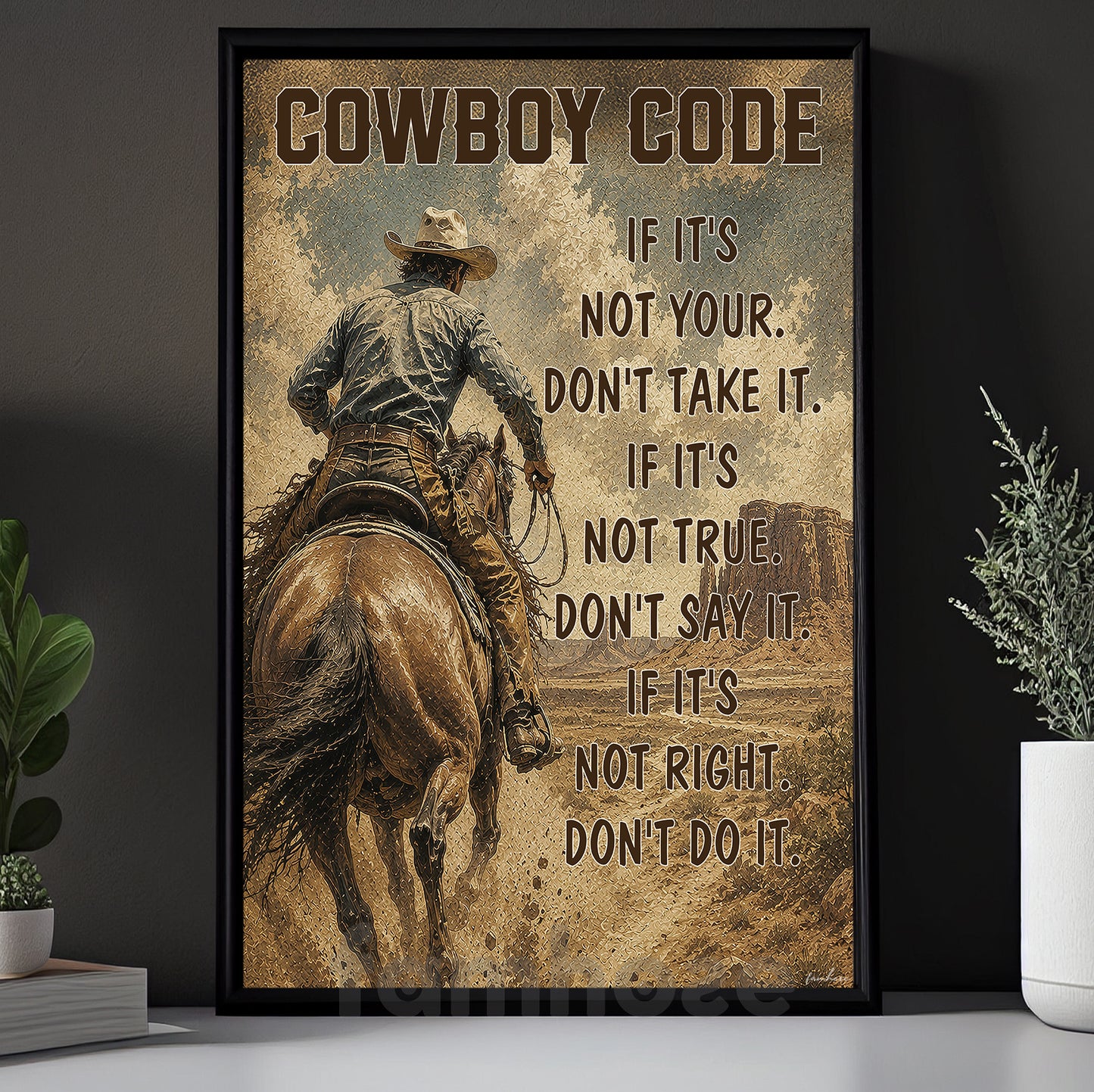 Cowboy Canvas Painting, Cowboy Code Wall Art Decor, Poster Gift For Cowboys