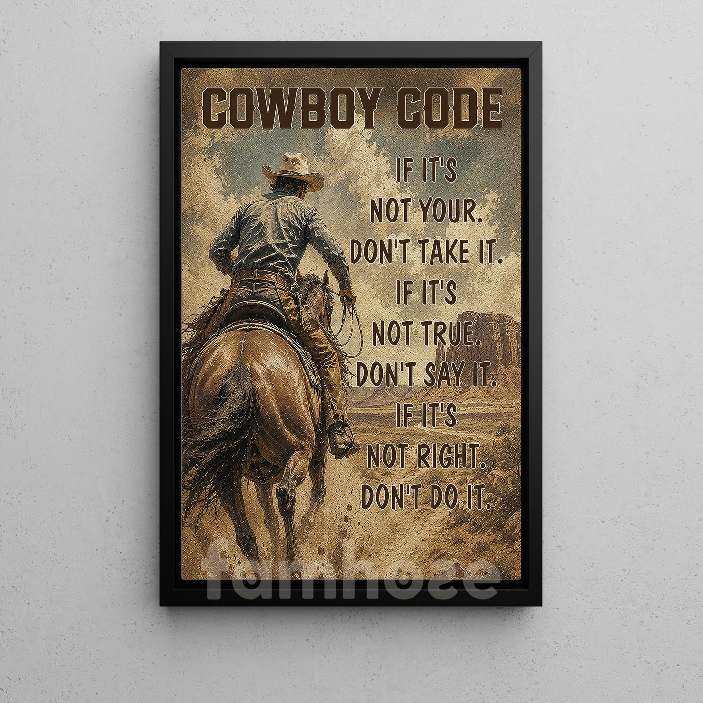 Cowboy Canvas Painting, Cowboy Code Wall Art Decor, Poster Gift For Cowboys