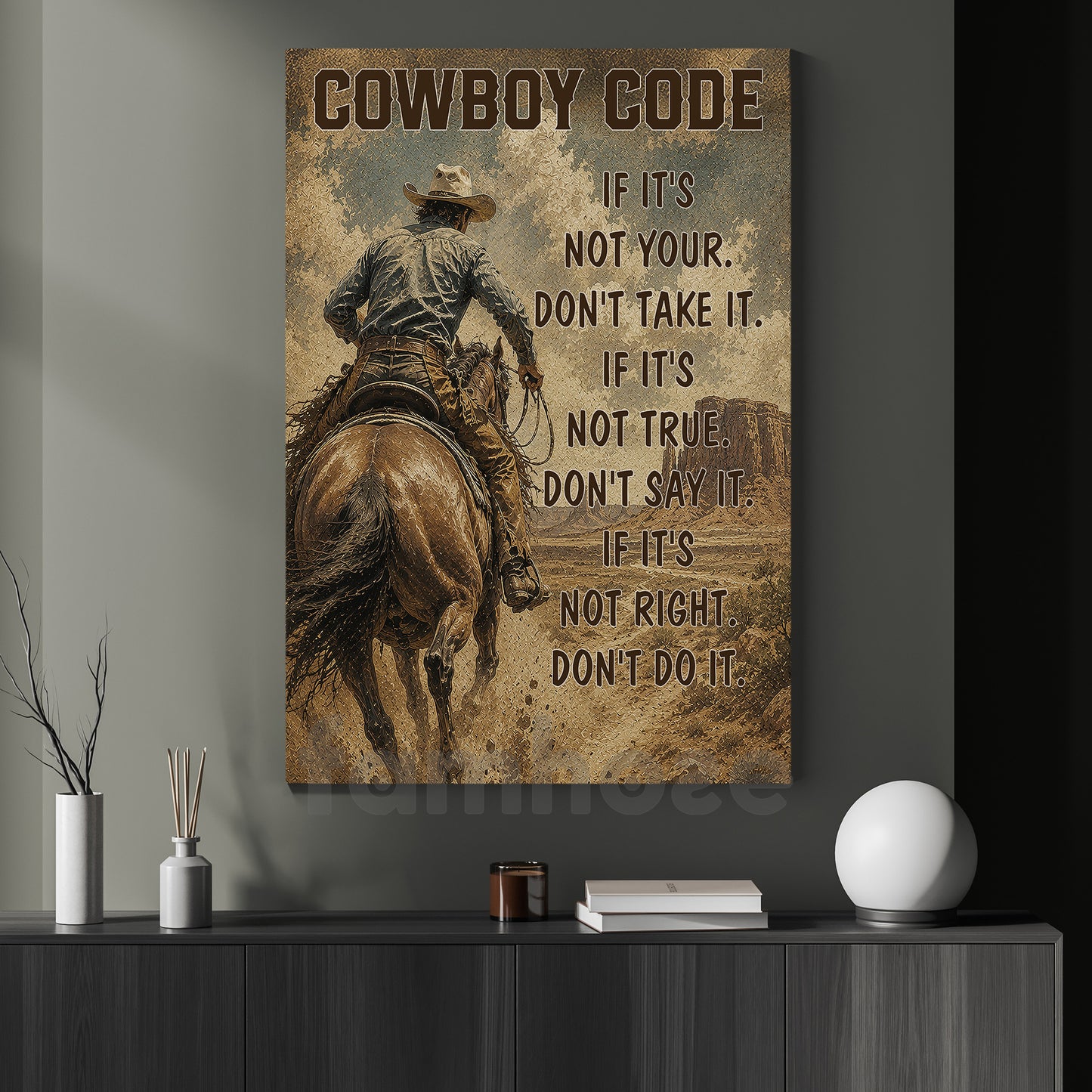Cowboy Canvas Painting, Cowboy Code Wall Art Decor, Poster Gift For Cowboys