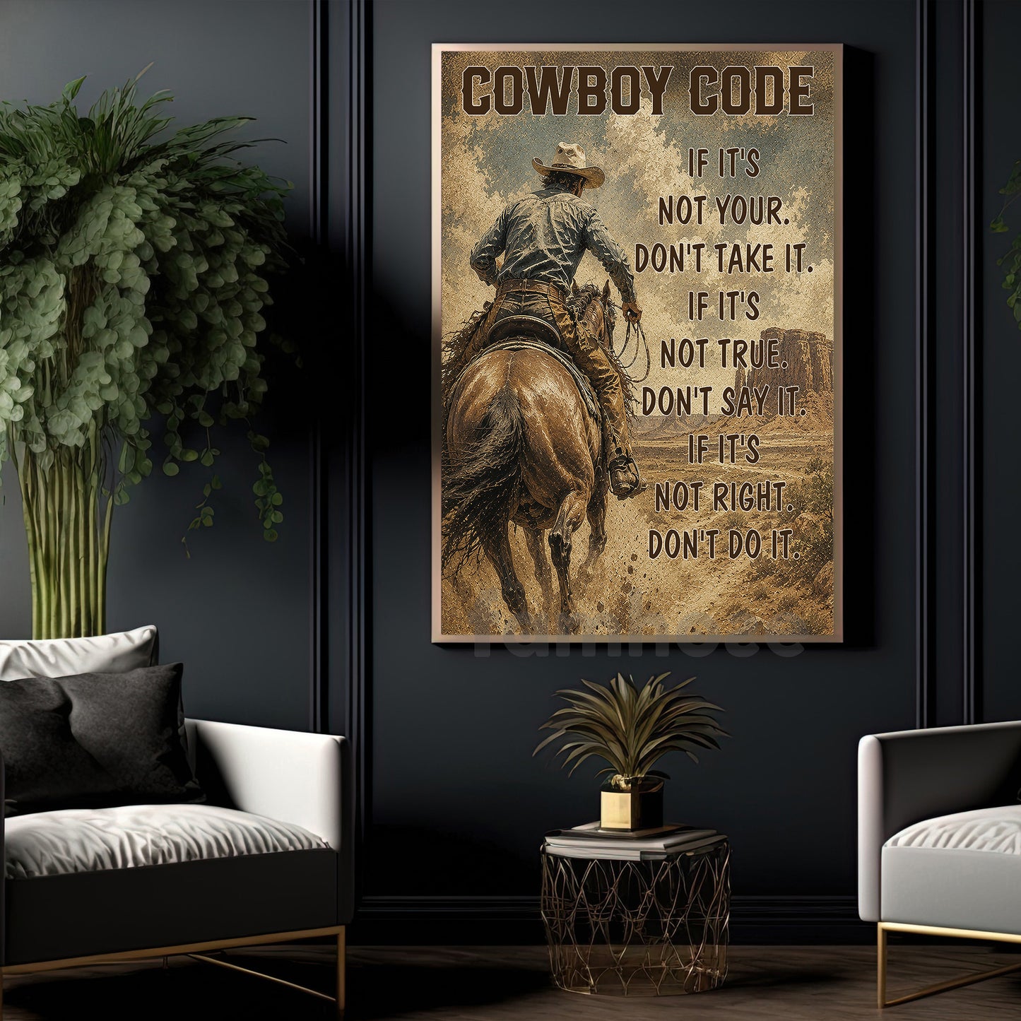 Cowboy Canvas Painting, Cowboy Code Wall Art Decor, Poster Gift For Cowboys